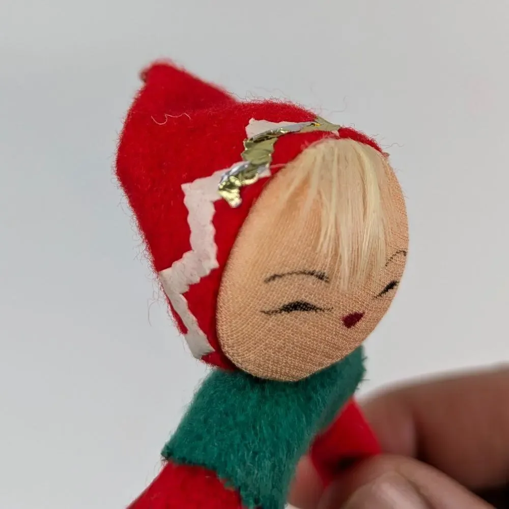 Vintage Felt Pixie Christmas Elves Poseable Christmas Holiday Decor Kitsch Nylon